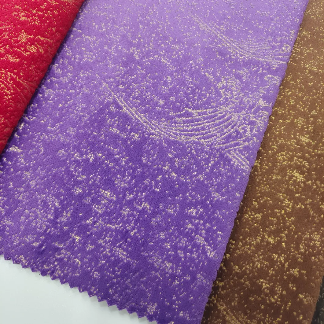 Velvet Embossing Bronzing Process. Golden Auspicious Cloud Pattern Polyester Cloth