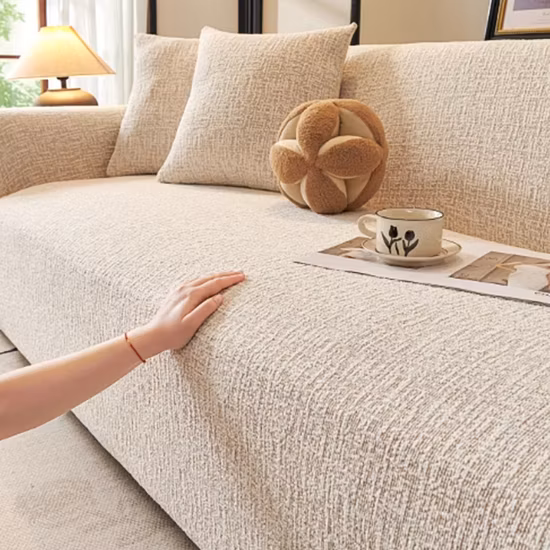 モダンでシンプルなコットンとリネンのシェニール織ソファカバー、カーテン生地付き